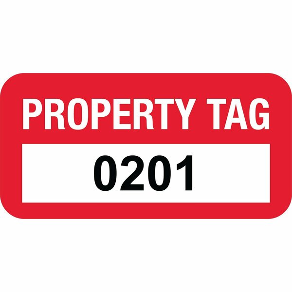 Lustre-Cal Property ID Label PROPERTY TAG Polyester Dark Red 1.50in x 0.75in  Serialized 0201-0300, 100PK 253772Pe1Rd0201
